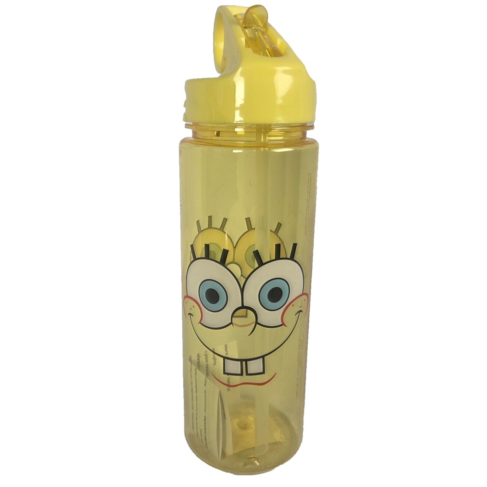 Silver Buffalo SpongeBob Water Bottle Kids OS Yellow New Straw Flip Top SBO51526